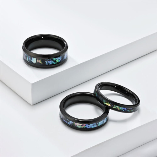 Unisex Tungsten Ring with Abalone Shell and Opal Inlay 8mm 1