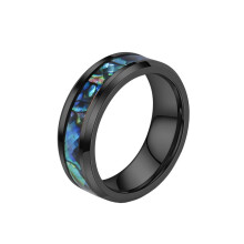 Unisex Tungsten Ring with Abalone Shell and Opal Inlay 8mm