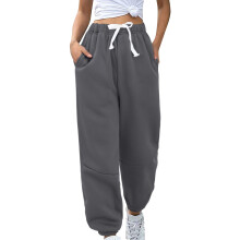 Women's Fleece Cargo Pants High-Waisted Dark Gray