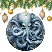 Vintage Blue Ceramic Octopus Ornament 1pc