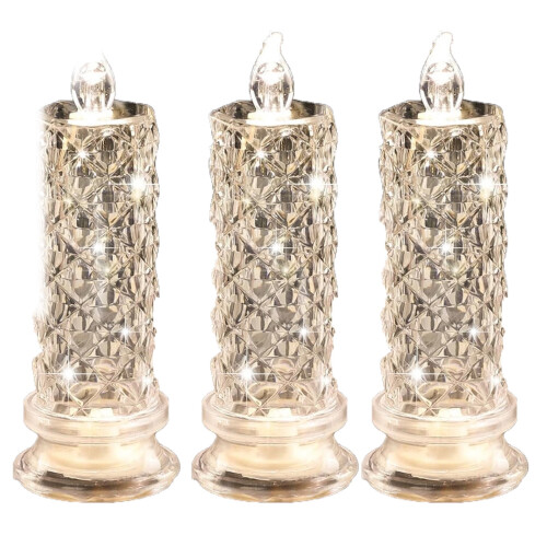 Crystal LED Flameless Candles Rose Shadow Pillar 4-Pack