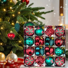 Christmas Baubles Red Green Shatterproof 24 pcs