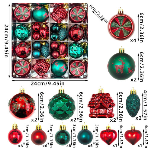 Christmas Baubles Red Green Shatterproof 24 pcs 2