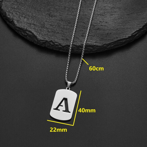 Stainless Steel Square Initial Pendant Necklace A-Z Figaro 2