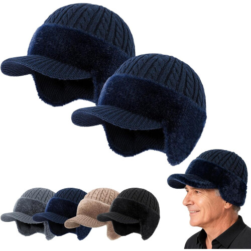 Baseball Beanie Fur-Lined Warm Knitted Hat with Ear Flaps