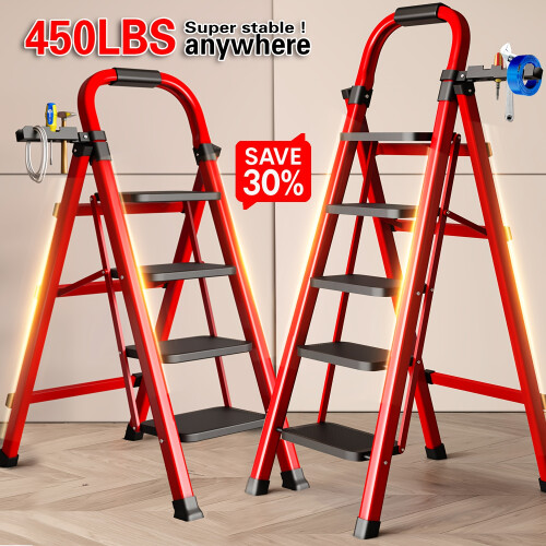 Heavy Duty Folding Ladder Steel 450 lb Capacity 2