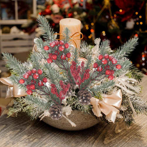 Red Berry and Pine Artificial Christmas Decor Stem 12 inch 1
