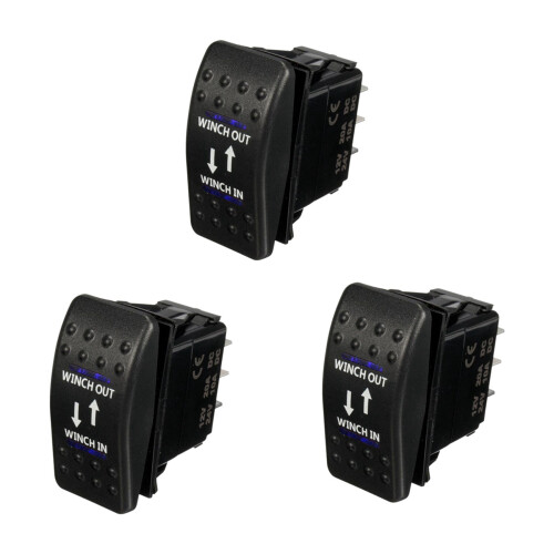 3X 12V 20A Winch in Winch Out -OFF- Rocker  7 Pin LED