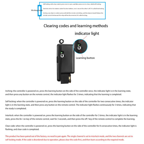 2X 433MHz 220V Water Pump Remote Control  1Ch 30A Receiver Module /OFF Wireless RF Transmitter for Light LED 1