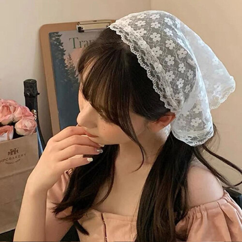 Women's Polyester Lace Triangular Headband White 1