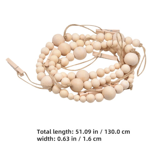 Wooden Photo Clips String with Beads Beige 1