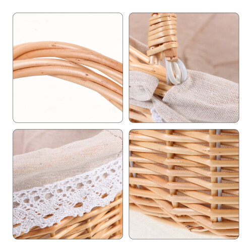 Unbranded wicker picnic basket with liner and handle 2
