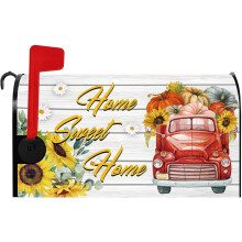 Wooden Magnetic Mailbox Cover 21x18 inch Sunflower Truck