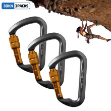 Screwgate Locking Carabiner D-Ring Clip 30KN Gray 3 Pack