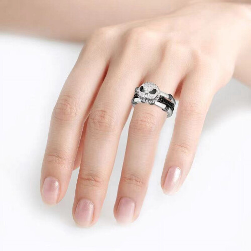 Halloween Black and White Zircon Ring Unisex 2