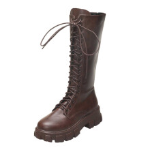 Women's Knee-High Gothic Lace-Up Boots Brown Size 7