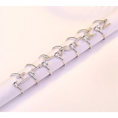 Women's Stainless Steel Initial Letter Ring Dainty Thin 2
