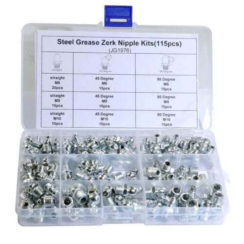 Brass Zerk Grease Nipple Fitting Kit 115 pcs