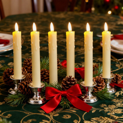 Flameless Taper Candles with Remote Timer Dimmer 6pcs 7.5in
