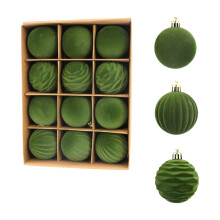 Flocked Velvet Christmas Tree Ornaments 60mm 12-Pack Green