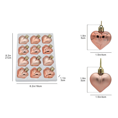 Rose Gold Heart Ornaments 12 pcs Shatterproof 2