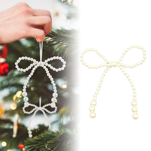 Pearl Bow Christmas Ornament Tree Topper Pendant 1