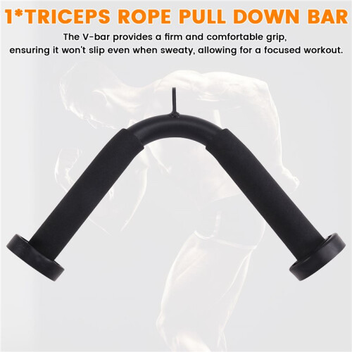 Ergonomic Triceps Rope Pull Down Bar, V Bar Cable Attachment, with Non-Slip Rubber Grip 1
