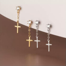 925 Sterling Silver Cross CZ Stud Earrings Silver