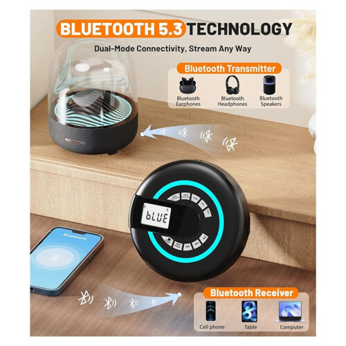 Portable CD Player with Speaker  Disman for Car with FM Transmitter,AUX/USB Supported, LCD Display RGB Light 2