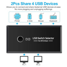 USB 3.0 One-Button Selector for 2 Computers Share 1 Keybord/Mouse/Printer/USB Flash Disk Drive(4 USB Devices)
