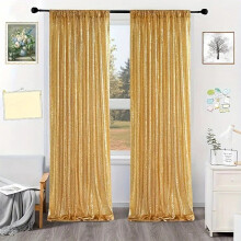 Sequined Rod Pocket Curtains Red Gold 61x243cm Nylon Spandex