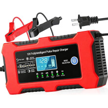 Chargeur de Batterie Auto 12V 10A, Désulfateur à Impulsion avec Compensation de Température pour Voiture, Camion, Moto, Tondeuse à Gazon, Prise US