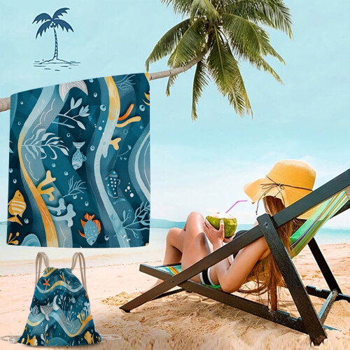 Beach Towel Bag Microfiber 70x140cm + Drawstring Backpack 2