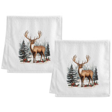 Elk Christmas Reindeer Hand Towels Cotton 2-Pack 15.5x29.5