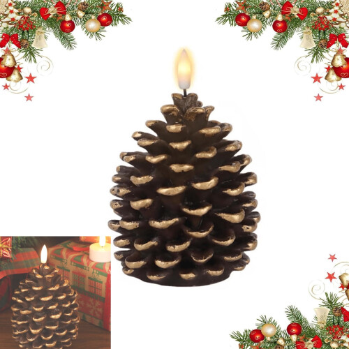 LED Pinecone Candle Flameless Real Wax Look Unscented