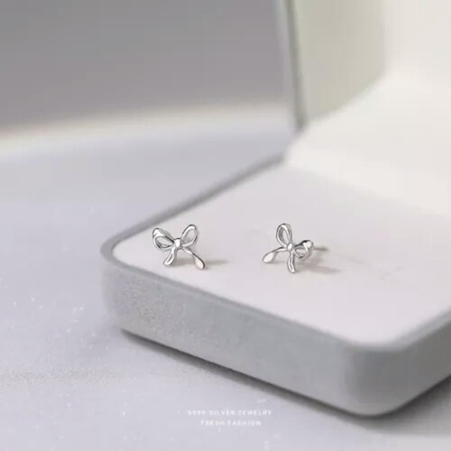 925 Sterling Silver Bow Drop Earrings Elegant Gold Plated 2