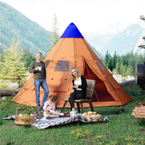 6 Men Tipi Tent with Carry Bag - Orange 2