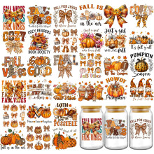 Fall UV DTF Stickers Maple Pumpkin Bow Cup Wraps 30 Sheets