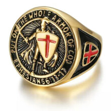 Men's Vintage Templar Knight Red Cross Shield Ring