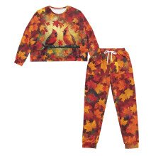 Northern Cardinal Pajama Set for Women Maple Leaves Print