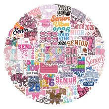 Preppy Senior 2026 Doodle Stickers Pink Anime Style 50 pcs