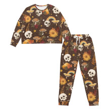 Women's Halloween Skull Mushroom Pajama Set Long Sleeve