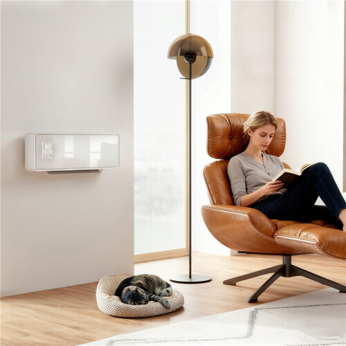 2000W Ceramic Electric Heater with Fan, Adjustable Thermostat, Wall Mounted - White 2