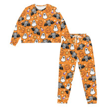 Women's Halloween Pajama Set Bat Ghost Print Long Sleeve