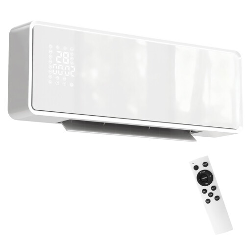 2000W Ceramic Electric Heater with Fan, Adjustable Thermostat, Wall Mounted - White