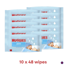 Huggies Pure Baby Wipes Fragrance Free - 10 Pack (10 x 48 Wipes)