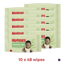 Huggies Natural Care Baby Wipes Aloe Vera - 10 Pack (10 x 48 Wipes)