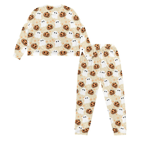 Women's Halloween Pajama Set Ghost Pumpkin Print Long 1