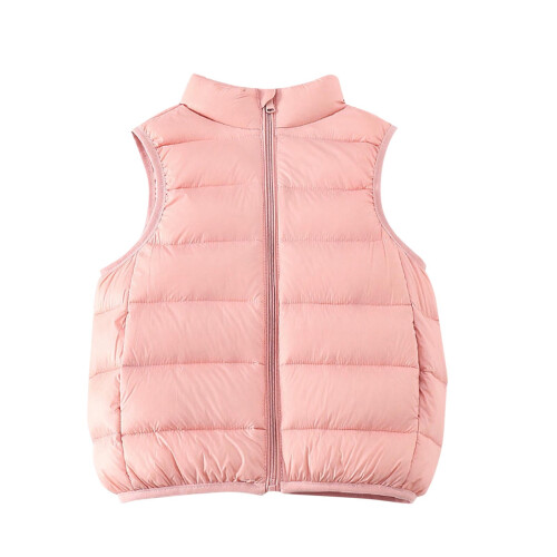 Kids' Thin Warm Puffer Vest Pink Plain Crewneck