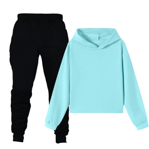 Kids Hooded Sweatshirt and Pants Set Sky Light Blue 2PC
